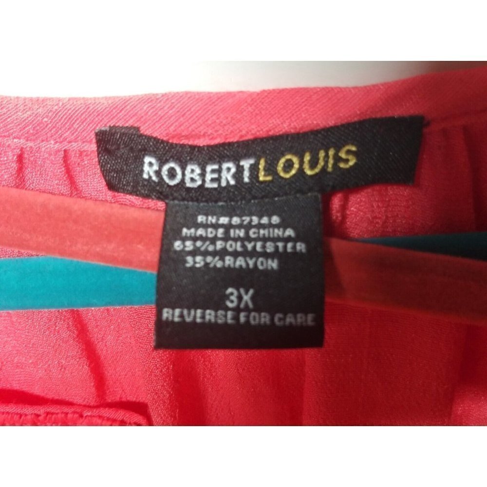 Robert Louis Top blouse Plus 3X coral lace accents 3/4 balloon sleeve pullover - Picture 7 of 8